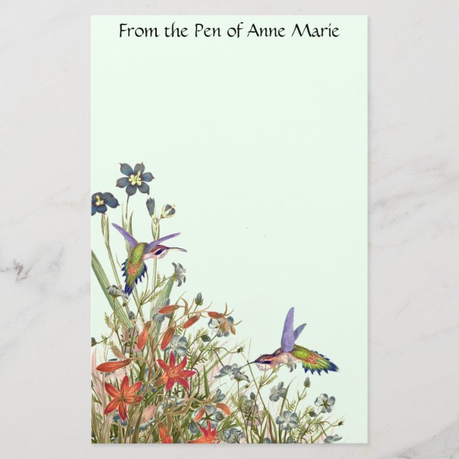 Kolibri-Vogel-Tier-Blumen mit Blumen Briefpapier (Vorderseite)