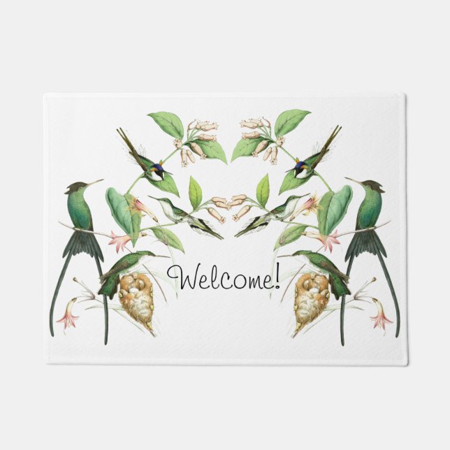 Kolibri-Vogel-Tier-Blumen willkommenes Dorrmat Fußmatte (Vorderseite)