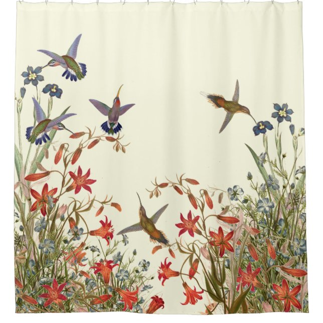 Kolibri-Vogel-Tier-Tier-BlumenBlumen Duschvorhang (Vorderseite)