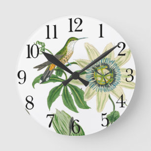 Kolibri-Vogel-Tier-TierBlumen-Wand-Uhr Runde Wanduhr