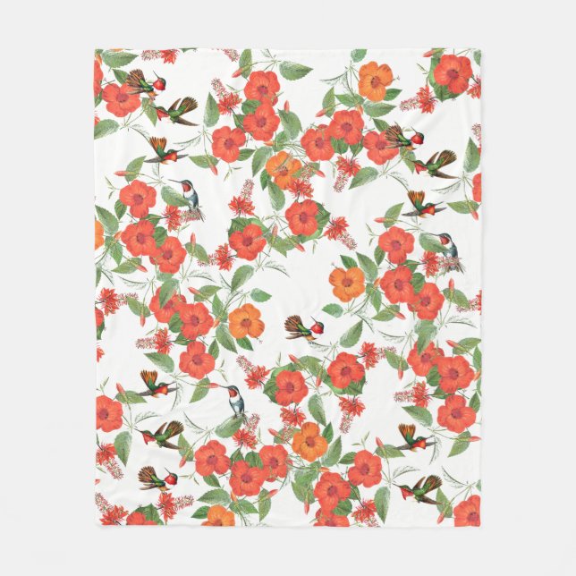 Kolibri-Vogel-tropische Blumen-Fleece-Decke Fleecedecke (Vorderseite)