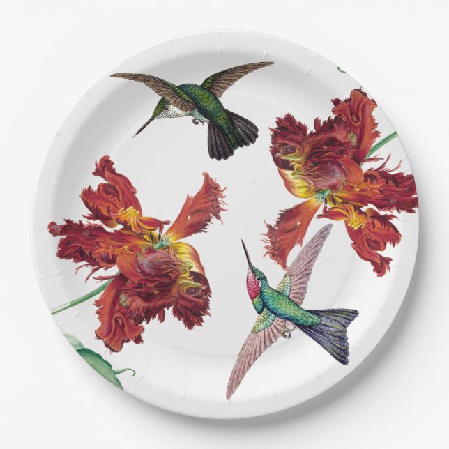 Kolibri-Vogel-Tulpe-Blumen-Papierplatte Pappteller (Vorderseite)