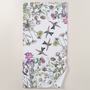 Kolibri-Vogel-Wildblume-Blumen-Badetuch Strandtuch