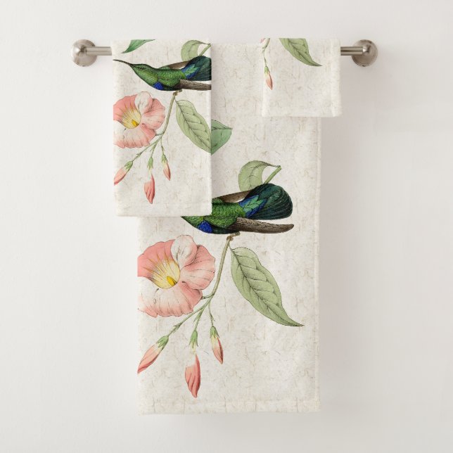 Kolibri-Vögelmandevilla-Blumen-Bad-Tuch-Set Badhandtuch Set (Insitu)
