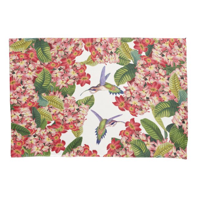 Kolibri-Vögelplumeria-Blumen mit Blumen Kissenbezug (Vorderseite)