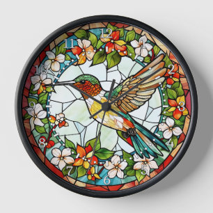 Kolibri-Wandbild im Bleiglasstil  Uhr