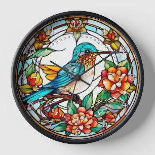 Kolibri-Wandbild im Bleiglasstil  Uhr