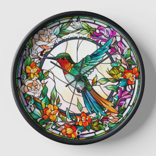 Kolibri-Wanduhr im Bleiglasstil  Uhr
