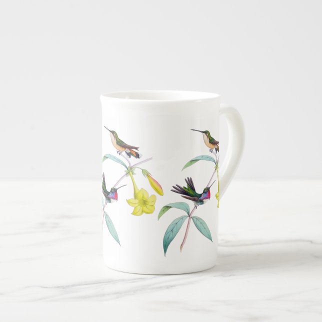 Kolibri-Wildblume-botanische Knochen-China-Tasse Prozellantasse (Vorderseite Rechts)
