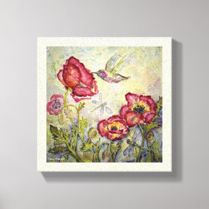 Kolibriblumenwatercolor-Druck-Leinwand 10x10 Leinwanddruck