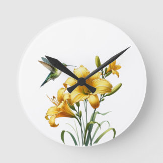 Kolibrie en Gele Lelies Wandklok" Runde Wanduhr