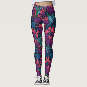 Kolibrigarten in Lila und Blau Leggings