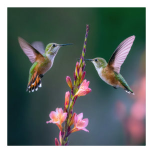 Kolibris Gladiolus Blumen Irisierend Paar Fotodruck