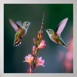 Kolibris Gladiolus Blumen Irisierend Paar Poster