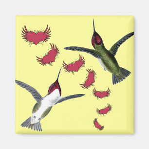 Kolibris Grunge-Herzen mit Flügeln Magnet