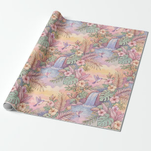 Kolibris Hibiskus Wasserfall Fröhlich  Geschenkpapier