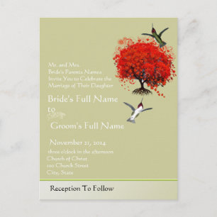 Kolibris roter Baum mit Herzen und Schwüngen Postkarte