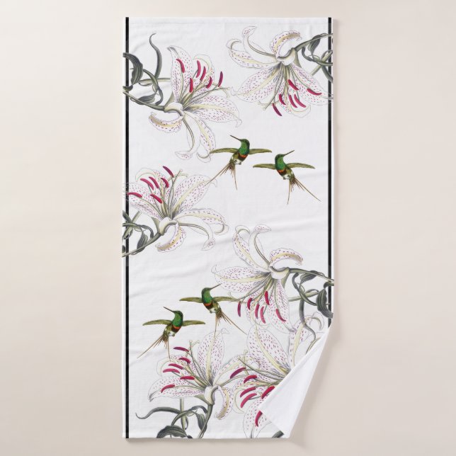 Kolibris u. asiatisches Lilien-Blumen-Bad-Tuch-Set Badhandtuch Set (Badehandtuch)