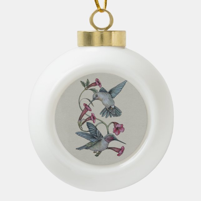 Kolibris u. Rebe Keramik Kugel-Ornament (Vorderseite)