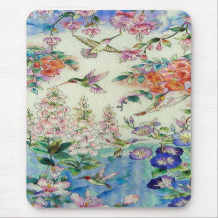 Kolibris und beflecktes Glas wow der Blumen Mousepad