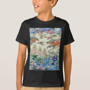 Kolibris und beflecktes Glas wow der Blumen T-Shirt