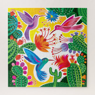 Kolibris und blühende Kakteen