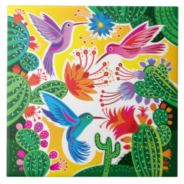 Kolibris und blühende Kakteen Fliese