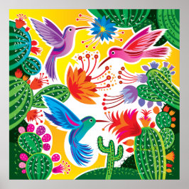 Kolibris und blühende Kakteen Poster