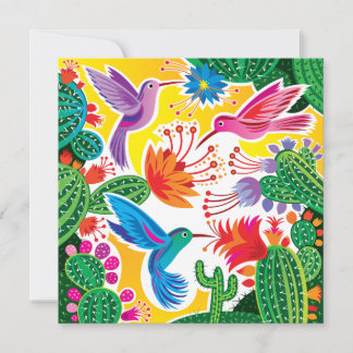 Kolibris und blühende Kakteen Postkarte