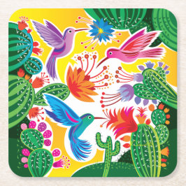 Kolibris und blühende Kakteen Rechteckiger Pappuntersetzer