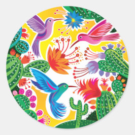 Kolibris und blühende Kakteen Runder Aufkleber