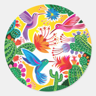 Kolibris und blühende Kakteen Runder Aufkleber