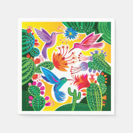 Kolibris und blühende Kakteen Serviette