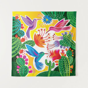 Kolibris und blühende Kakteen Wandteppich
