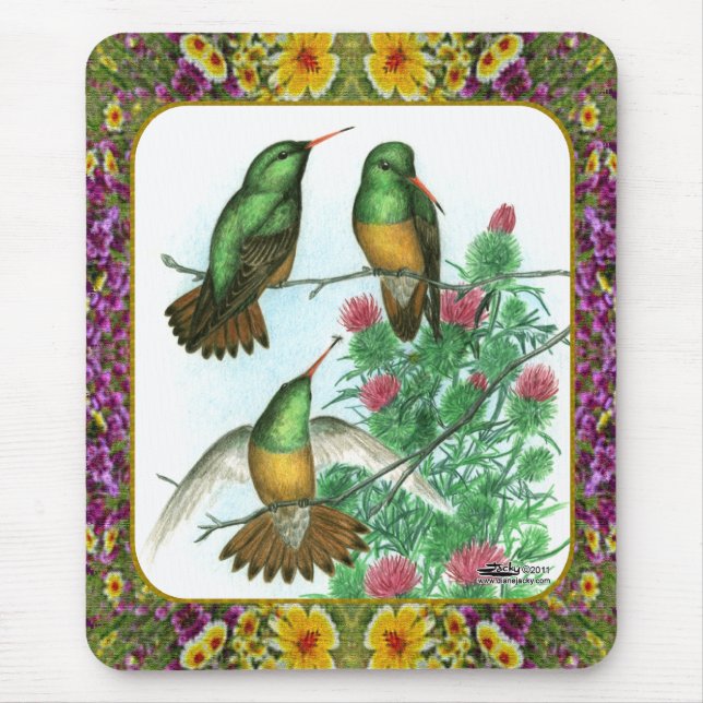 Kolibris und Blumen #1 Mousepad (Vorne)