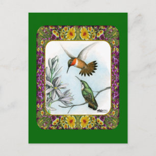 Kolibris und Blumen #2 Postkarte