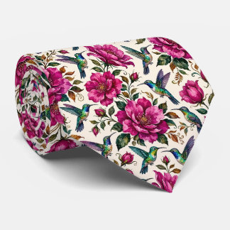 Kolibris und Blumen | Wasserfarbe Faux-Seide Krawatte