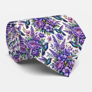 Kolibris und Blumen | Wasserfarbe Faux-Seide Krawatte