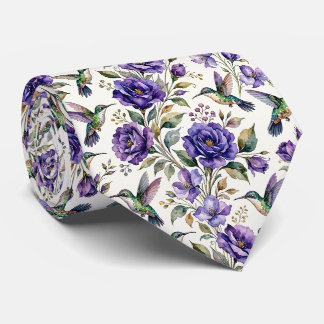 Kolibris und Blumen | Wasserfarbe Faux-Seide Krawatte