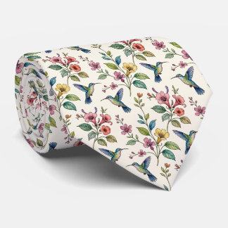 Kolibris und Blumen | Wasserfarbe Faux-Seide Krawatte