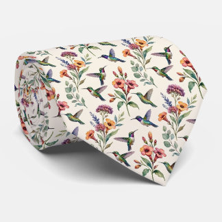 Kolibris und Blumen | Wasserfarbe Faux-Seide Krawatte