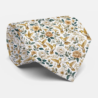 Kolibris und Blumen | Wasserfarbe Faux-Seide Krawatte