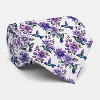 Kolibris und Blumen | Wasserfarbe Faux-Seide Krawatte