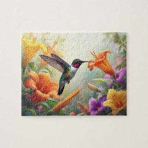 Kolibris und Orange Lilien Gartenszene