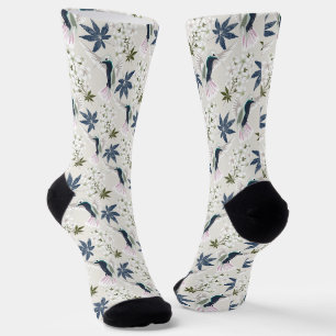 Kolibris und weiße Blumen. Socken