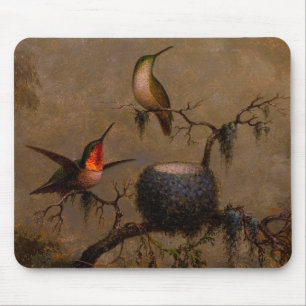 Kolibris Vogelnest viktorianische Heade-Malerei Mousepad