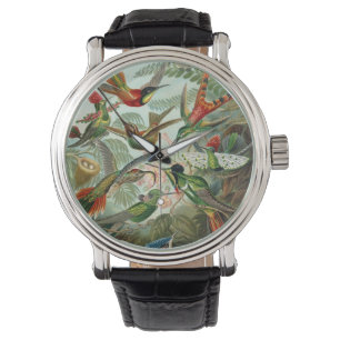 Kolibris von Ernst Haeckel, Vintage Vögel Bäume Armbanduhr