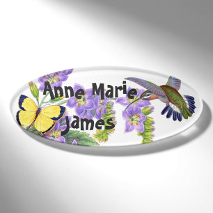 Kolibrivogel Schmetterling Blumen Florales Namenss Namenschild