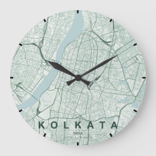 Kolkata Indien Stadtplan Minimal Große Wanduhr