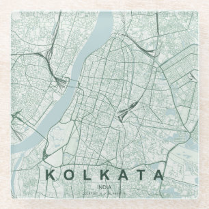 Kolkata Indien Stadtplan Minimales Design Glasuntersetzer